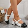 Mary Jane High Heels Women 2025 New Summer Round Toe Light Mouth Colorblock Metal Chain Slip Strap Square Heel Sandals