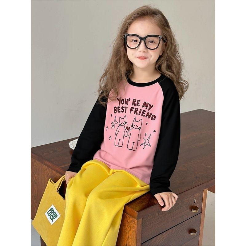 Korean Style Children's Clothing Girls' Cotton Cartoon Print Long sleeves Shirt Spring New Medium and Large Youth Bottoming Shirt