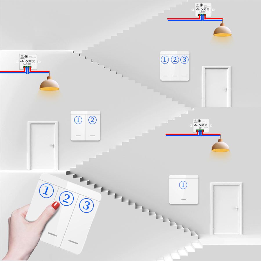 10A 110V 220V Wireless ON OFF Switch RF433 Module Remote Control Light Switch 1/2/3 Gang Wall Switch for Light Bulb Chandelier