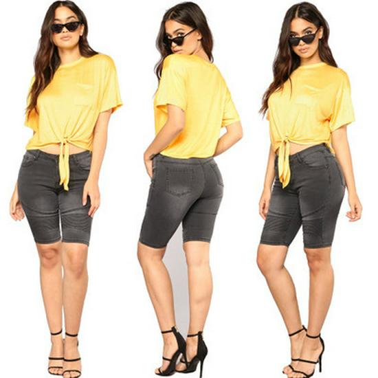 

2022 European & American Women s High-Waist Classic Blue Denim Motorcycle Shorts S чорний