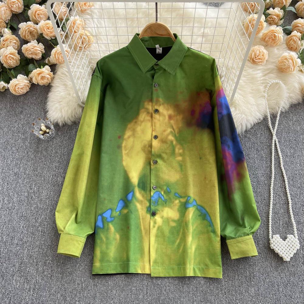 

RUGOD Весна Новый стиль Нишевый дизайн Sense Heavy Industry Tie Dye Печать Свободная тонкая универсальная рубашка Рубашка в иностранном стиле