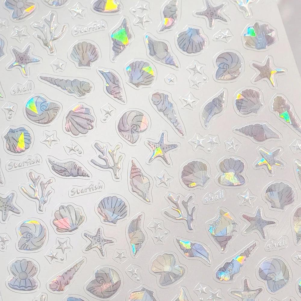 5D Deep Sea Fish Nail Art Stickers Shimmery Bubble Colorful Marine Life Nail Decals Ocean Self Adhesive Manicure Decal