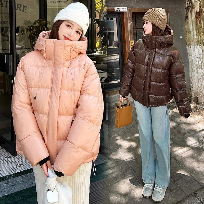 Fluffy jacket new winter short women's hooded cotton clothes glossy leave-in bread clothes thickened