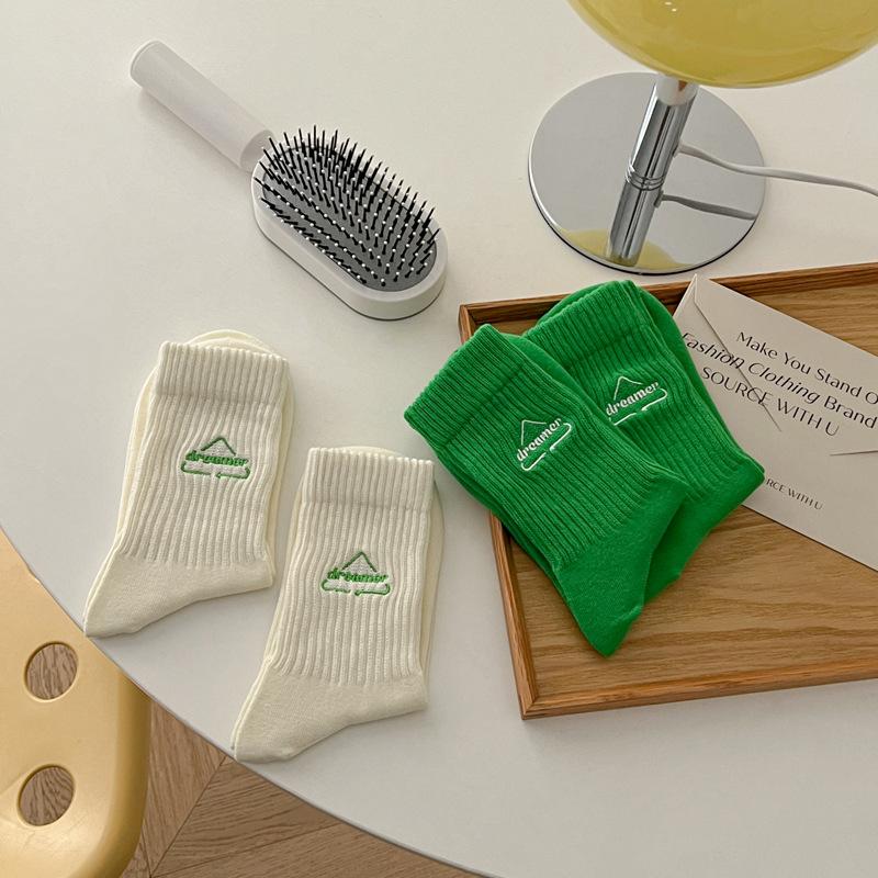 5 Pairs of Female Spring Summer Letter Embroidered Tube Socks