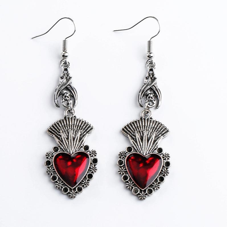 New Dark Vintage Gothic Collection Earrings Sacred Heart Goth Halloween Earrings for Women Red Oil Drop Gothic Punk Accessories