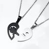 Qixi Valentine's Day Couple Heart Key Patchwork Black & White Matching Necklace