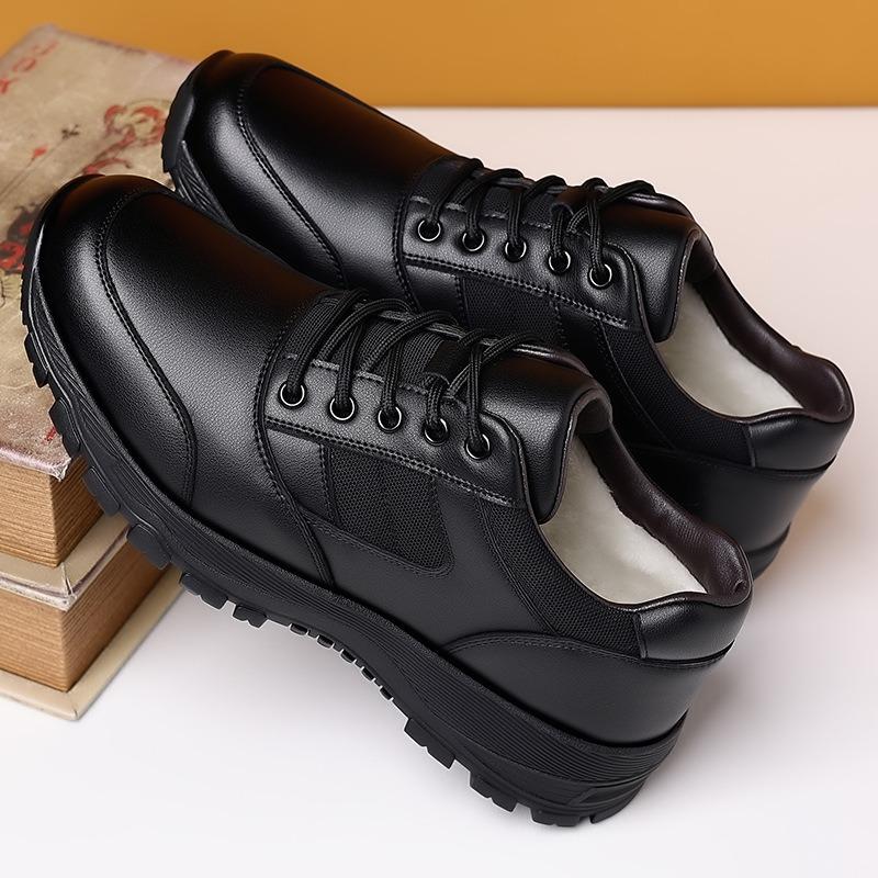 Mode Freizeitschuhe Herren neue Einzelschuhe Fleece warm Leder Herrenschuhe mittel alt Papa Schuhe