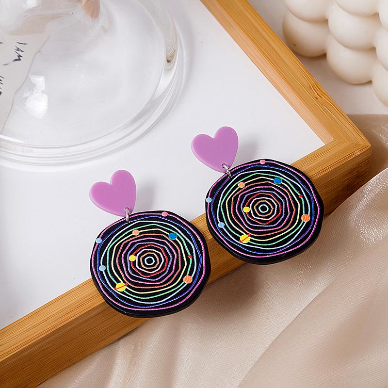 Silver Needle Geometric Love Earrings: European & American Retro Style, Colorful, Versatile, Autumn/Winter Fashion.