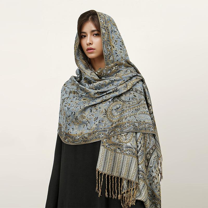 Imitation Cashmere Scarf Ethnic Style Scarf Shawl Cashew Flower Light Luxury High-End Fringed Scarf