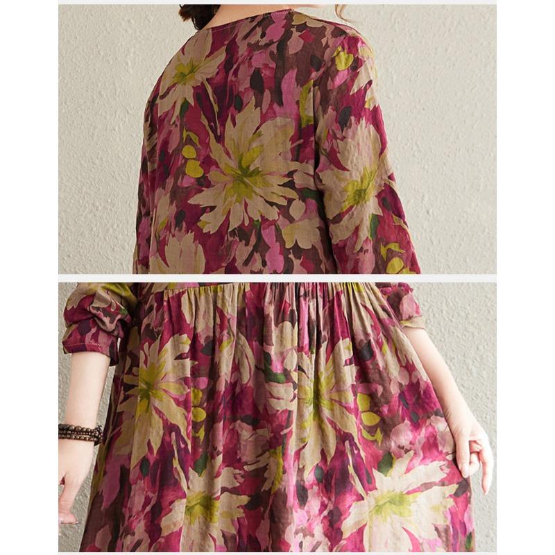 DIMANAF 2025 Women New Plus Size Spring Long Dress Long Sleeve Floral O-Neck Printing Loose Casual Vintage Maxi