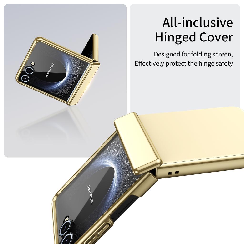 For Samsung Galaxy Z Flip 7 6 5 4 3 AG Matte Vacuum Plating Hinge Full Protective Glass Front Film Drop Resistant Phone Case