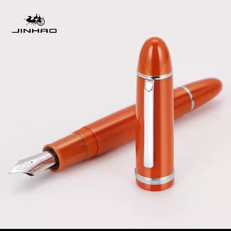 Jinhao X159 Gold Steel Fountain Pen with 40mm Iridium Nib, Straight Clip, and Giant Spiral Cap