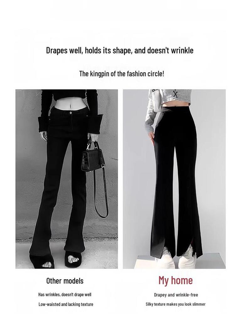 Damen Schwarze Fleecegefütterte High-Waist Schlankmachende Schlaghose für Herbst/Winter 2025