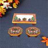 Handicrafts Paradise ( 6 x 4 & 4 x 4 inch, Set of 3Pc Marble Puja Chowki with Intricate Painting for Mandir, Idols Statues Pratima, Bajot