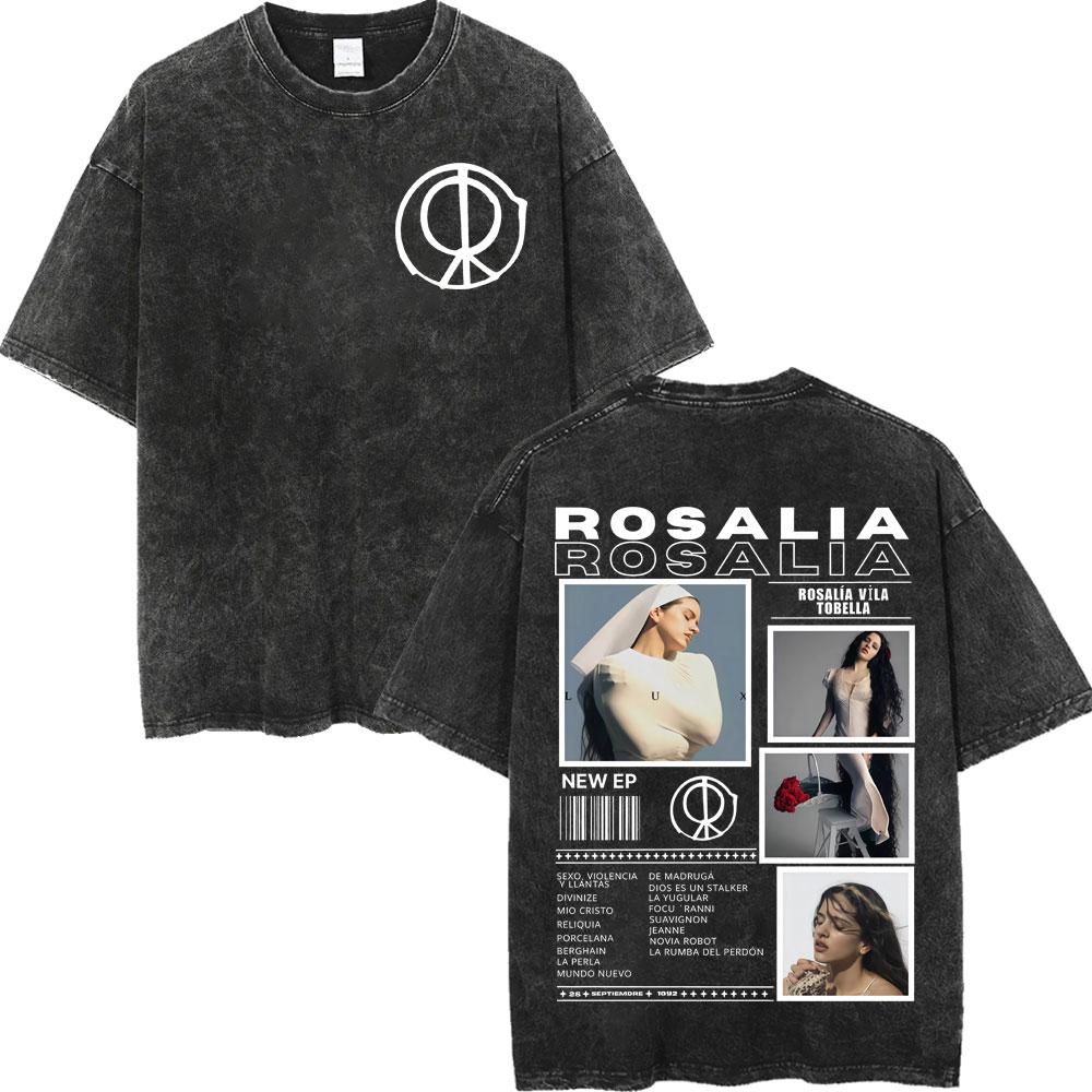 Rosalia LUX Tour Koszulki z Nadrukiem Męskie Damskie Moda Estetyka Vintage Spierana Koszulka Bawełna Wysokiej Jakości Oversize Koszulki