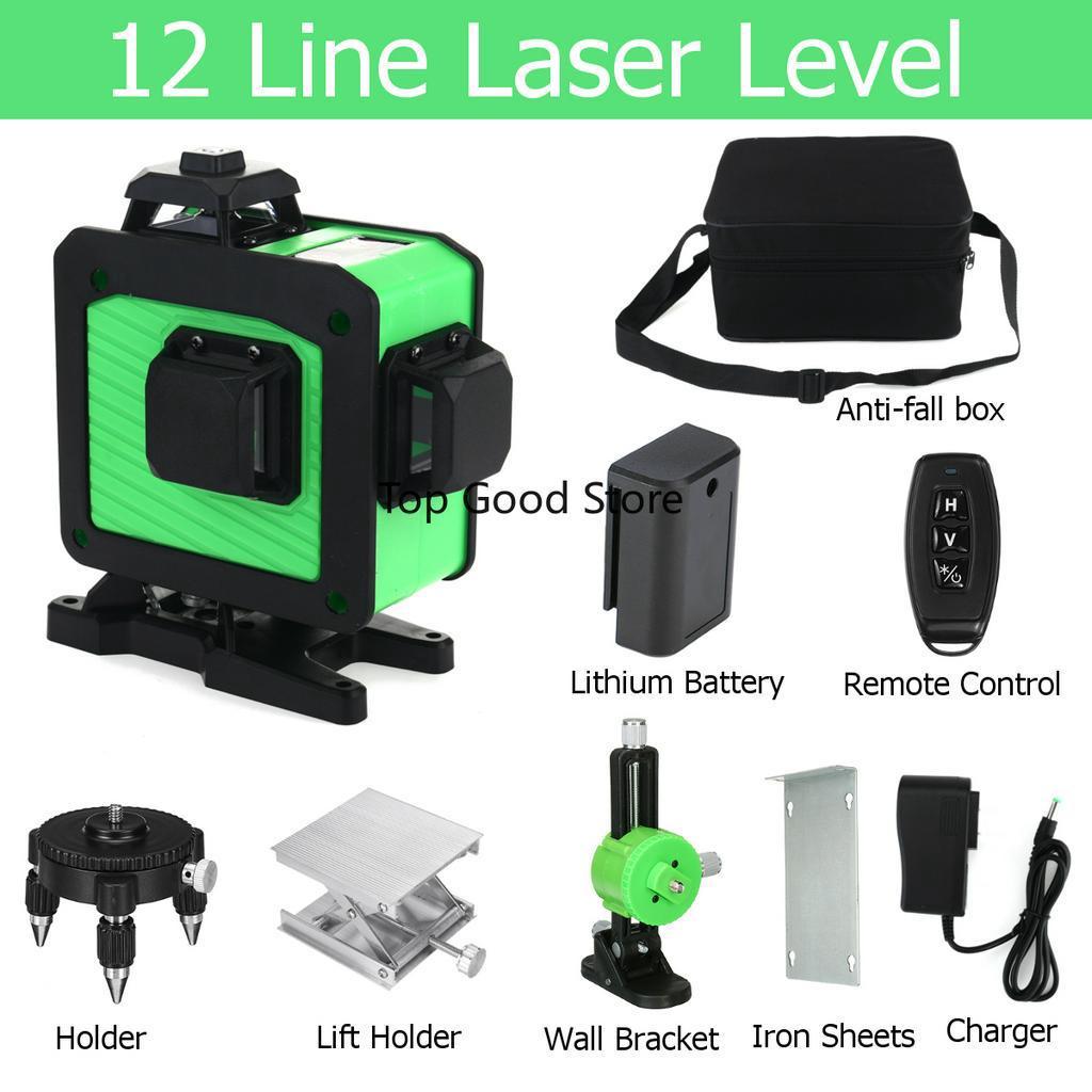 3D 12 Lines Laser Level Self-Leveling 360 Horizontal And Vertical Cross Super Powerful Green Laser Beam Line Measurement Tools