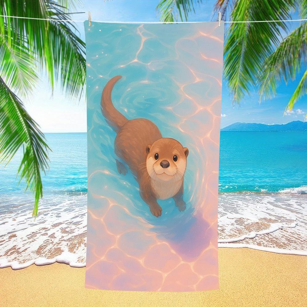 Adorabile Lontra con Conchiglia Telo da Spiaggia Morbido Asciugamano con Pittura ad Acquerello per Tutte le Età Ottimo per Giornate in Piscina e Gite in Famiglia