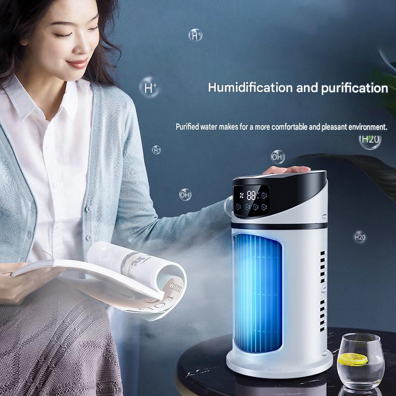 Ventilateur Rafraîchisseur d'Air de Bureau USB avec Brume Humidificatrice, Ventilateur de Refroidissement Mini Portable avec Minuterie, Ventilateur Climatiseur Personnel pour Maison et Bureau