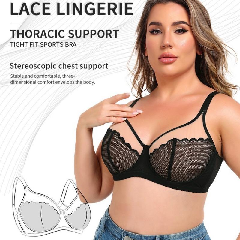 Europeiska och amerikanska sexiga ultratunna spetsunderkläder plus size push-up-bh