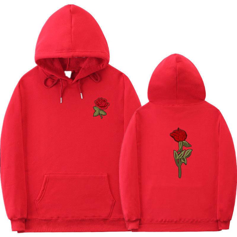 

Весна Осень Уличная одежда Толстовка с капюшоном Rose Simple Print Harajuku Hoodie Модная толстовка Мужские толстовки и свитшоты Женские XXXL красный