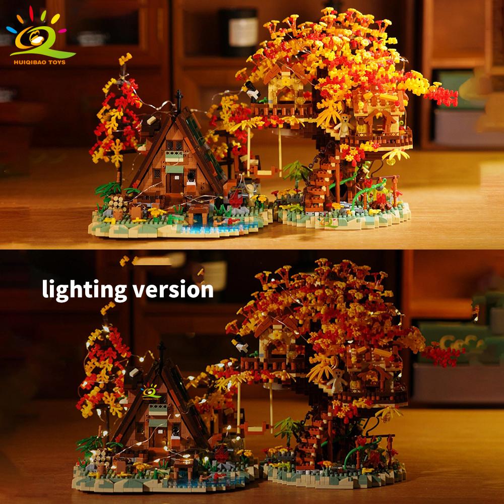 Non-Toxic Moc Autumn Treehouse Architecture Style Castle House Micro Building Block Brick For Kid Gift Children Construction Toys