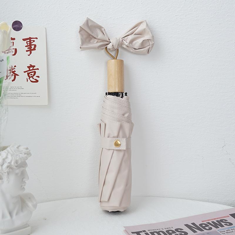 16 Bone Solid Wood Color Glue Folding Sun Umbrella Sunscreen UV Protection Parasol Rain Umbrella Female Umbrella Portable