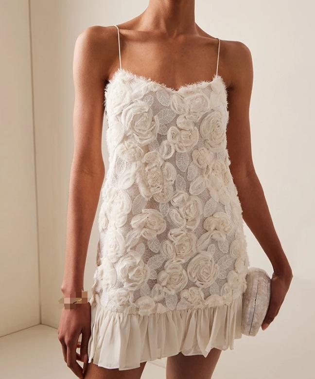 Women's Explosive Three-dimensional Rose Decorative Ruffle Edge Splicing Suspender Dress