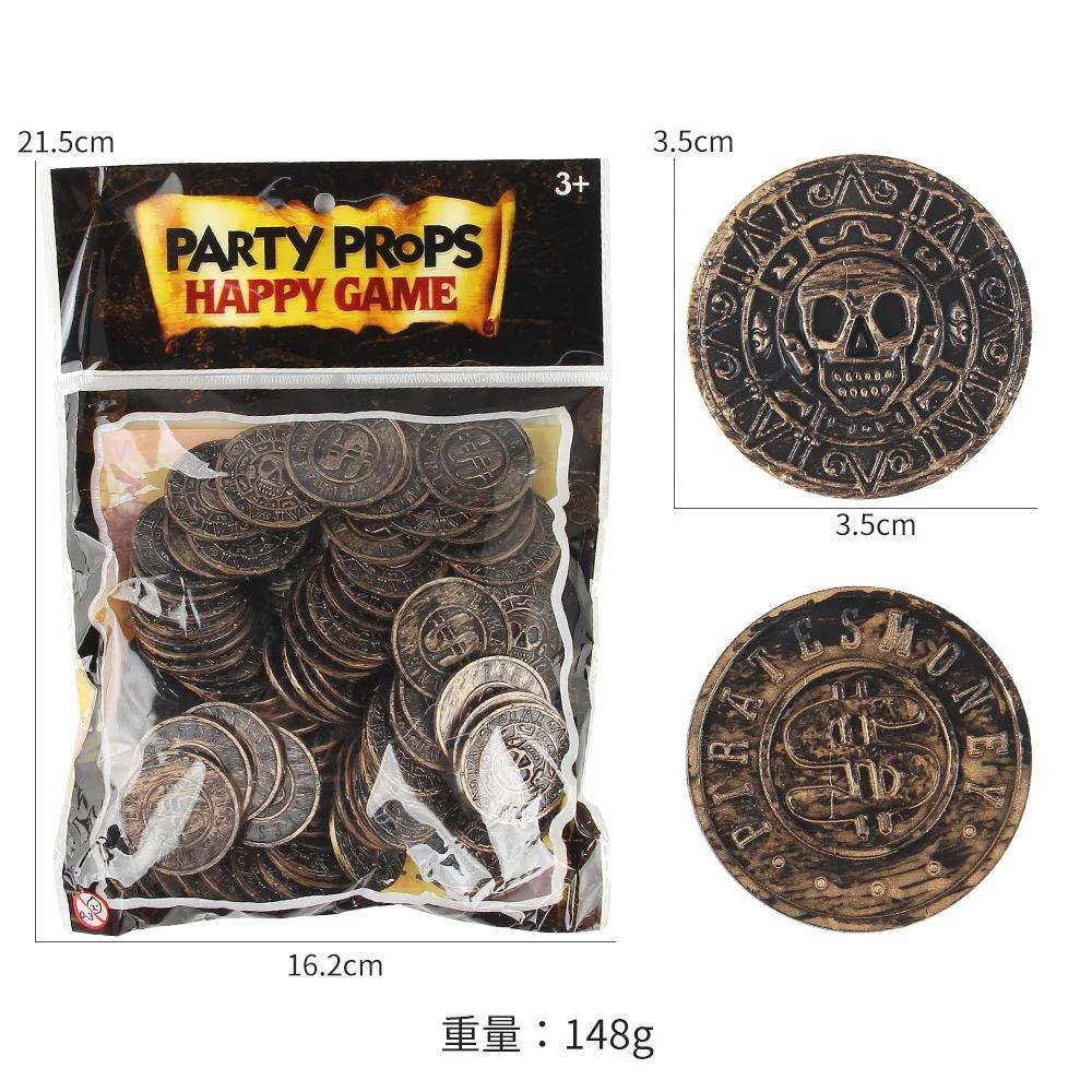

100Pcs Retro Pirate Coin Party Supplies Gift Kids Favor Birthday Toys Halloween Decor Fake Treasure Plastic Game Coin
