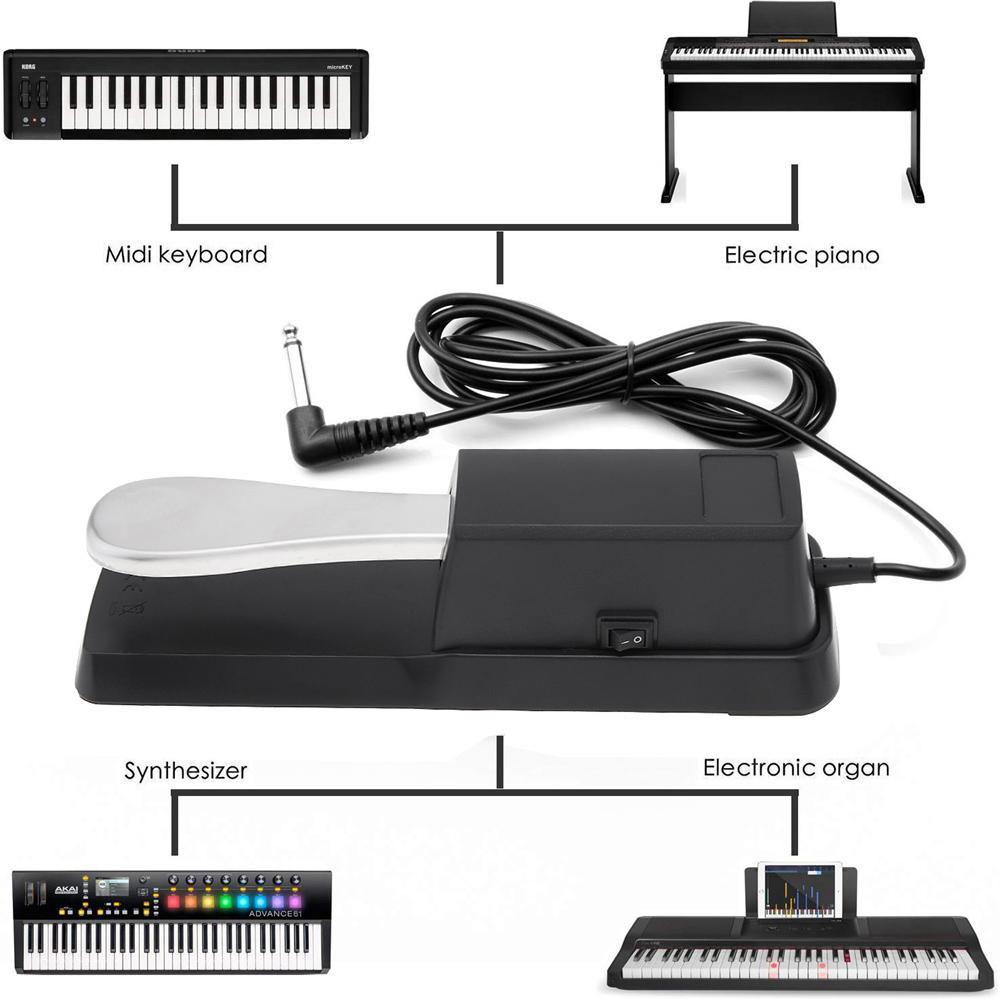 Universal Electronic Organ Piano Keyboard Sustain Pedal Chrome Plated Damper Pedal
