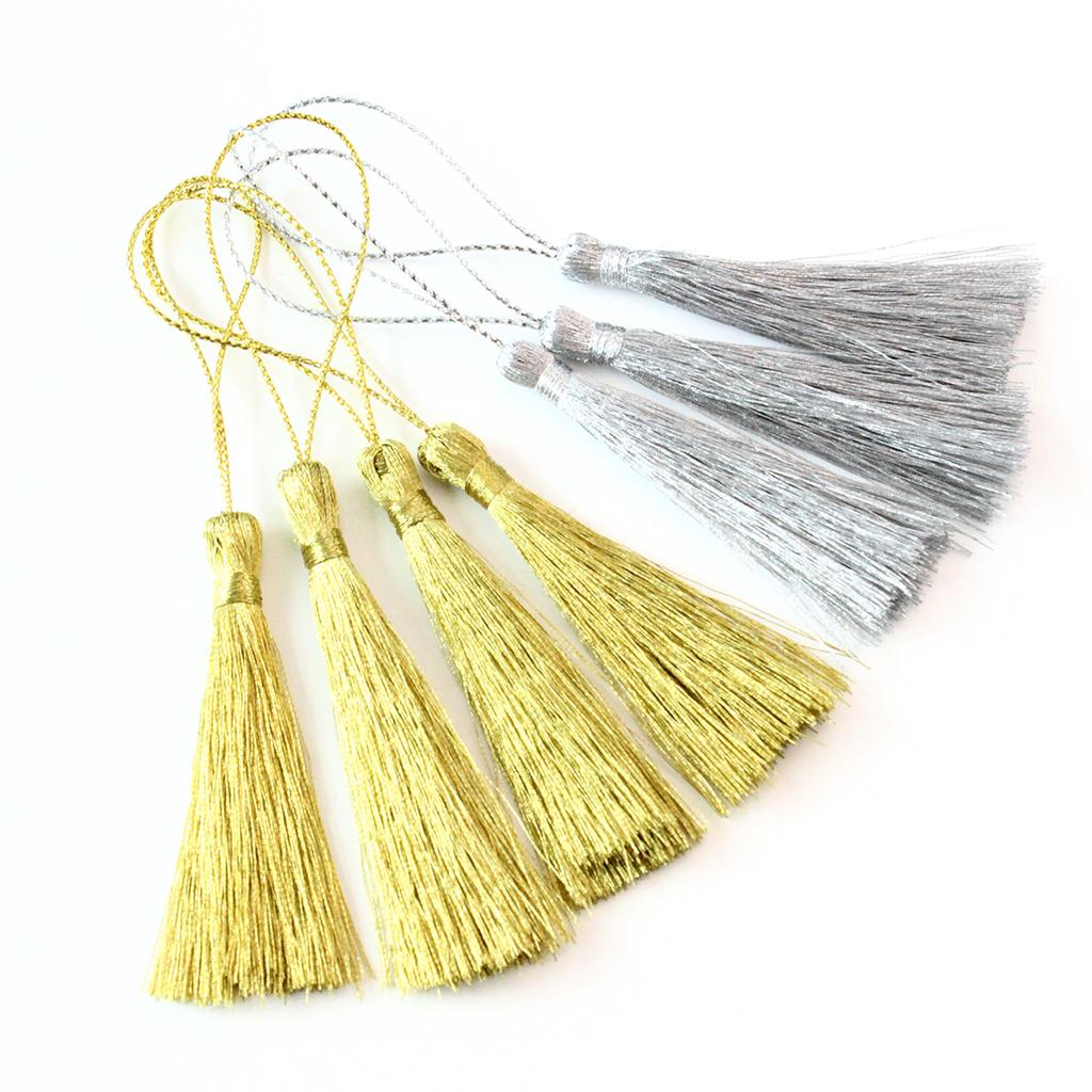 30pcs Gold Silver Color Tassels Polyester Silk Fringes with Cord Loop For DIY Handmade Bookmark Keychain Jewelry Decor Materials