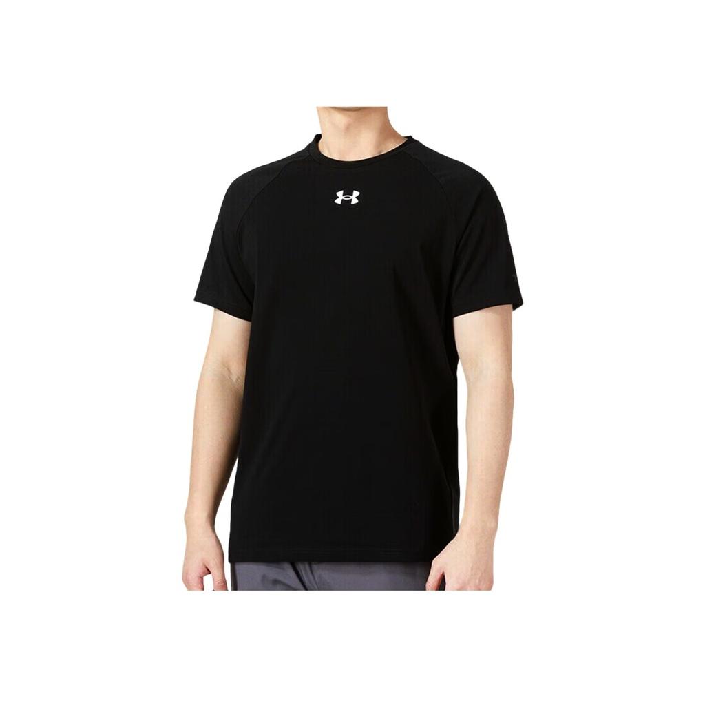 Under Armour Large Letter Logo Embossed Sports Knit Crew Neck Short Sleeve Raglan T-Shirt Men T-Shirts Black 22500518-001