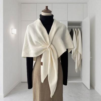 Women Knitted Shawl Scarf Solid Color Soft Warm Cardigan Cape Soft Texture Winter Shawl Casual Wear
