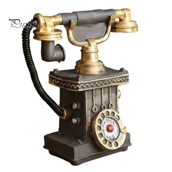 Vintage Home Decor Phone Telephone Resin Figurine, Retro Model Statue with Matte Finish, Distressed Finish Old-Fashioned Victorian Style Desk