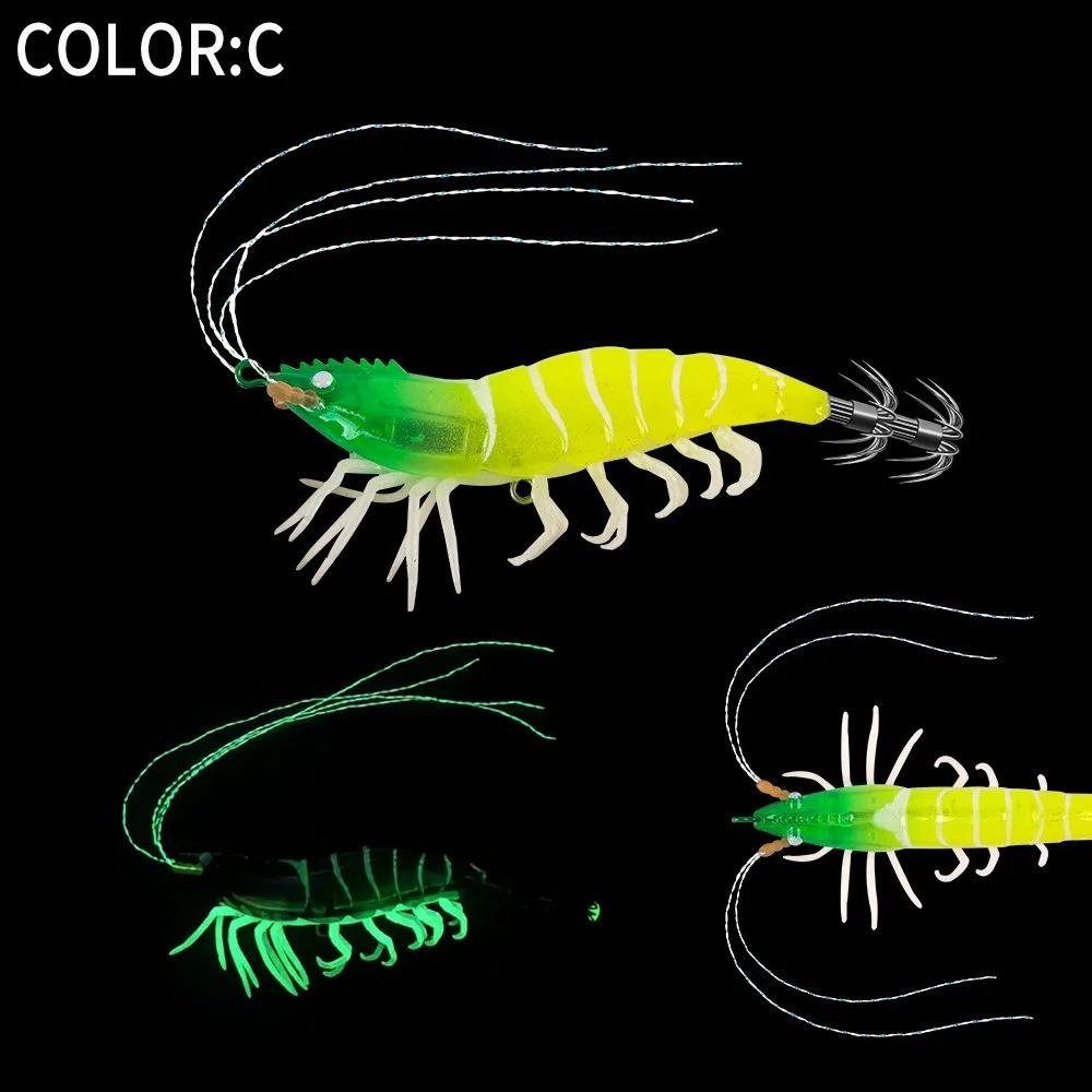 105mm 11g Squid Jig Slow Sinking Lure Luminous Artificial Calamar Webfoot Wood Shrimp Octopus Bait Sea Fishing Lures Sea Fishing