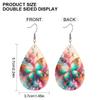 Charming Spring Summer Macaron Floral PU Earrings for women, Versatile Vivid Butterflies Double Sided Print Waterdrop Earrings