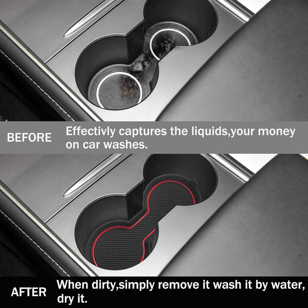 SENSHINE Cup Holder erts Liners for Tesla Model 3 Accessories - for Model Y 2025 -2024 Center Console Cup Holder Coasters Protector Mats Pads 3D