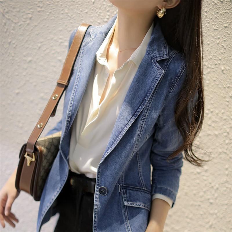 Vintage oblek Ženy Džíny Bunda Ležérní Topy Volný Krátký Denim Blazer Svrchní oblečení Žena Kovboj Základní kabát Jaro Podzim Plus Vel.