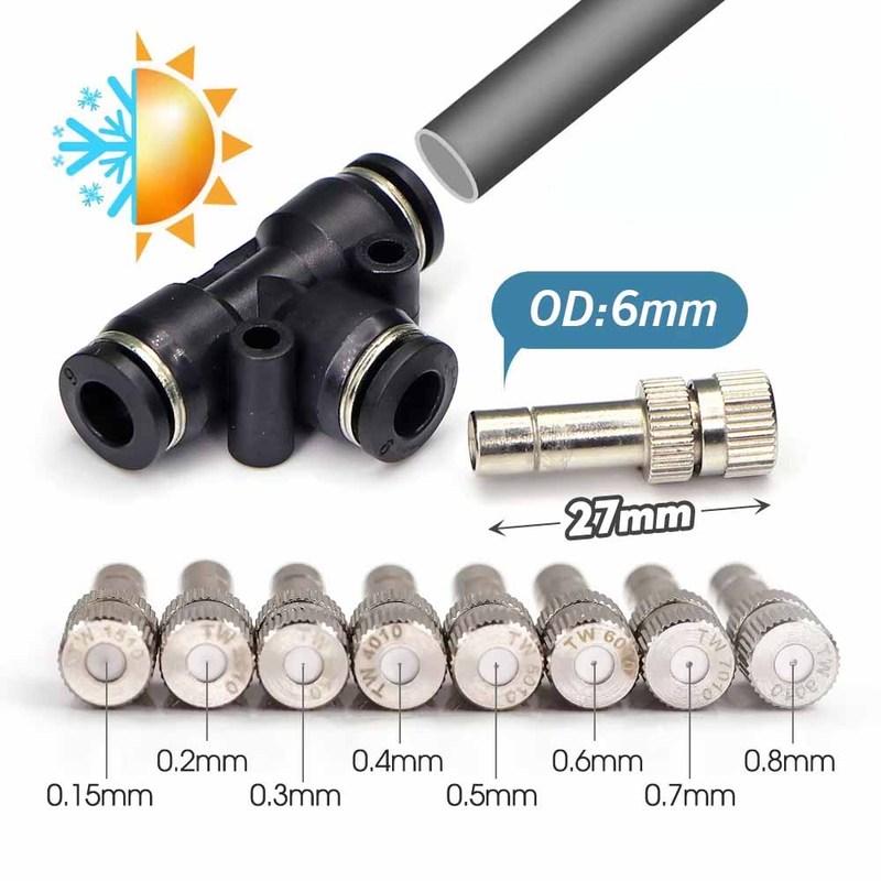 6mm Low Pressure Misting Nozzles 0.15-0.8mm Fine Atomizer Sprayer Slip Lock Quick for Garden Irrigation Humidification Cooling