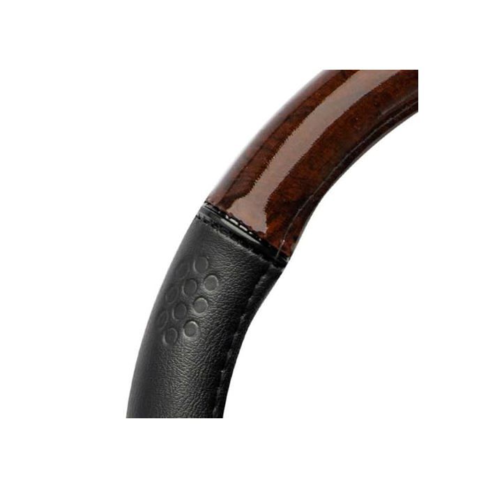 Housse de volant effet bois - momo - Luxury - 36,5-37,9 cm - Noir avec effet bois - PVC - Compatible voiture