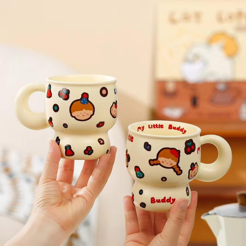 Couple Cute Gift Cream Style Coffee Cup Office Large Capacity Water Cup Individual Boy Girl Breakfast Cup