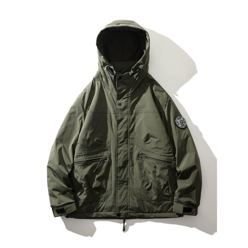 American Retro Outdoor Style Thickened Fleece Workwear Cotton Jacket Winter Windproof Waterproof Cotton Coat Men s Outerwear Army Green 4XL.