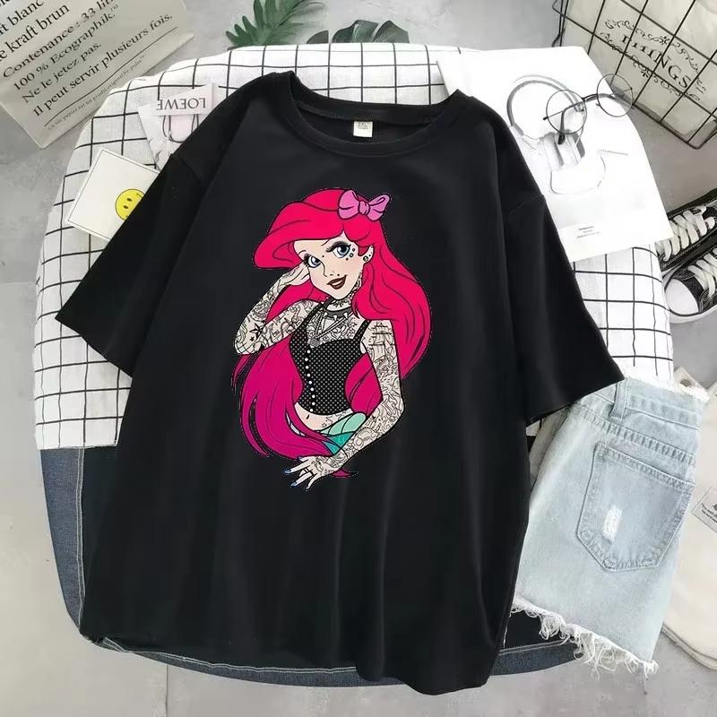 Princess Printed Alice In Wonderland ParentChild Top Black Alice Unisex Cotton Short Sleeve TShirt Unisex Women Loose Top