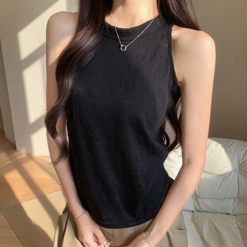 Women Lazy Casual Loose Round Neck Sleeveless Camisole Tank Top For Inner And Outer Wear S чёрный