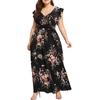 Women's Casual Floral Print V-Neck Ruffle Sleeveless Plus Size Dress Long