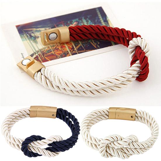 Women's Men's Braided Rope Chain Bracelet With Magnetic Clasp Bow Charm Bangle