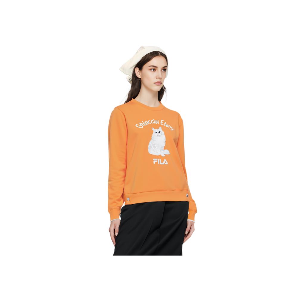 FILA Heritage Cat Letter Print Casual Pullover Sweatshirt Women sweatshirt Jam-Orange F11W348210F-OR