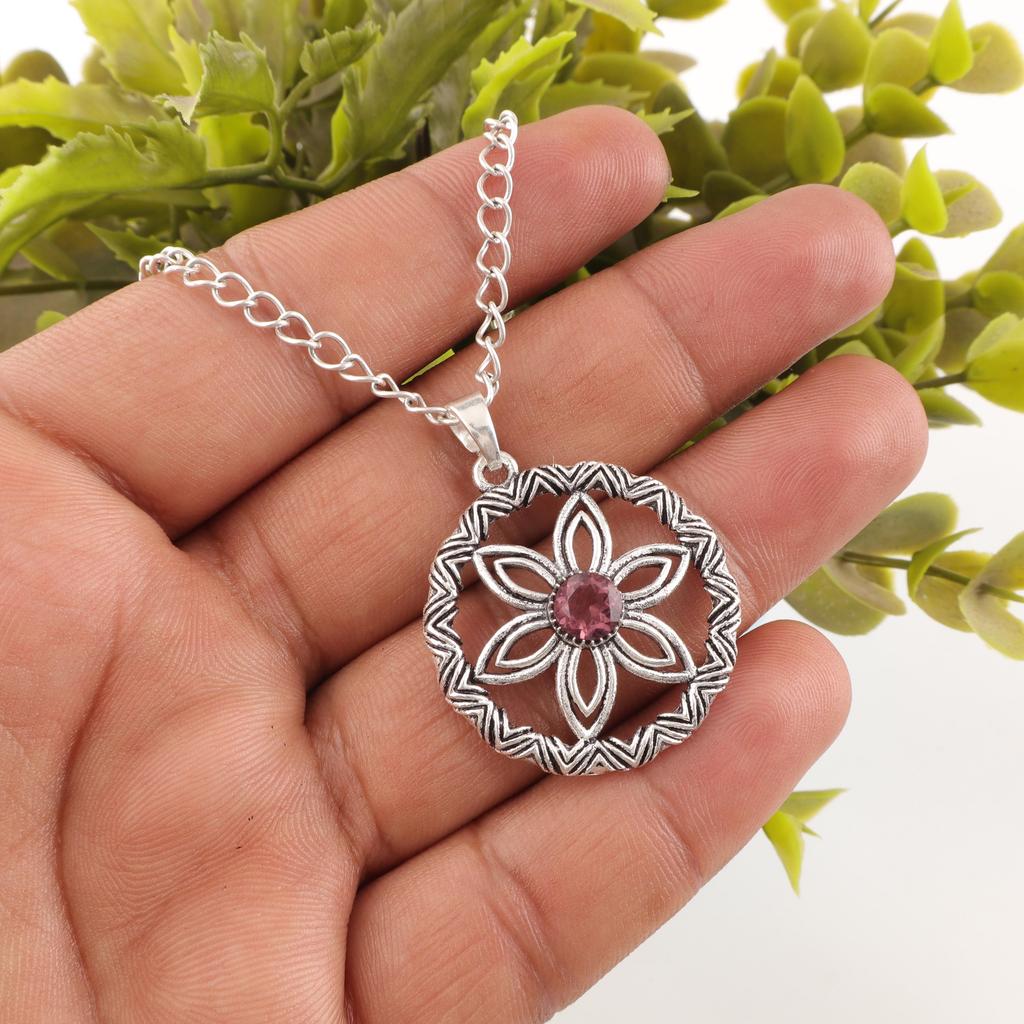 Rhodolite Gemstone Jewelry, Handmade Silver Pendant, 925 Solid Sterling Silver Pendant For Mother's Gift