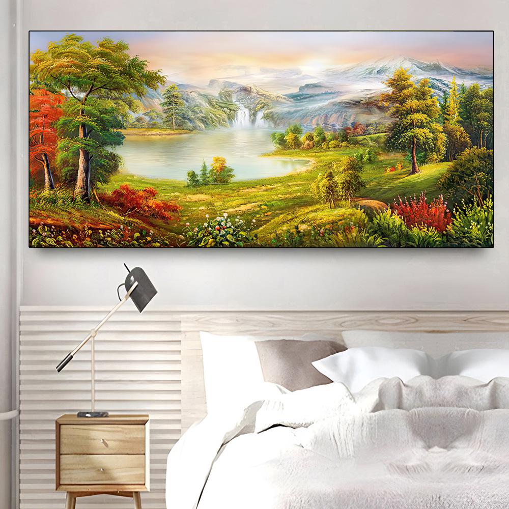 Framed Abstract Landscape Oil Painting for Living Room & Bedroom Decor