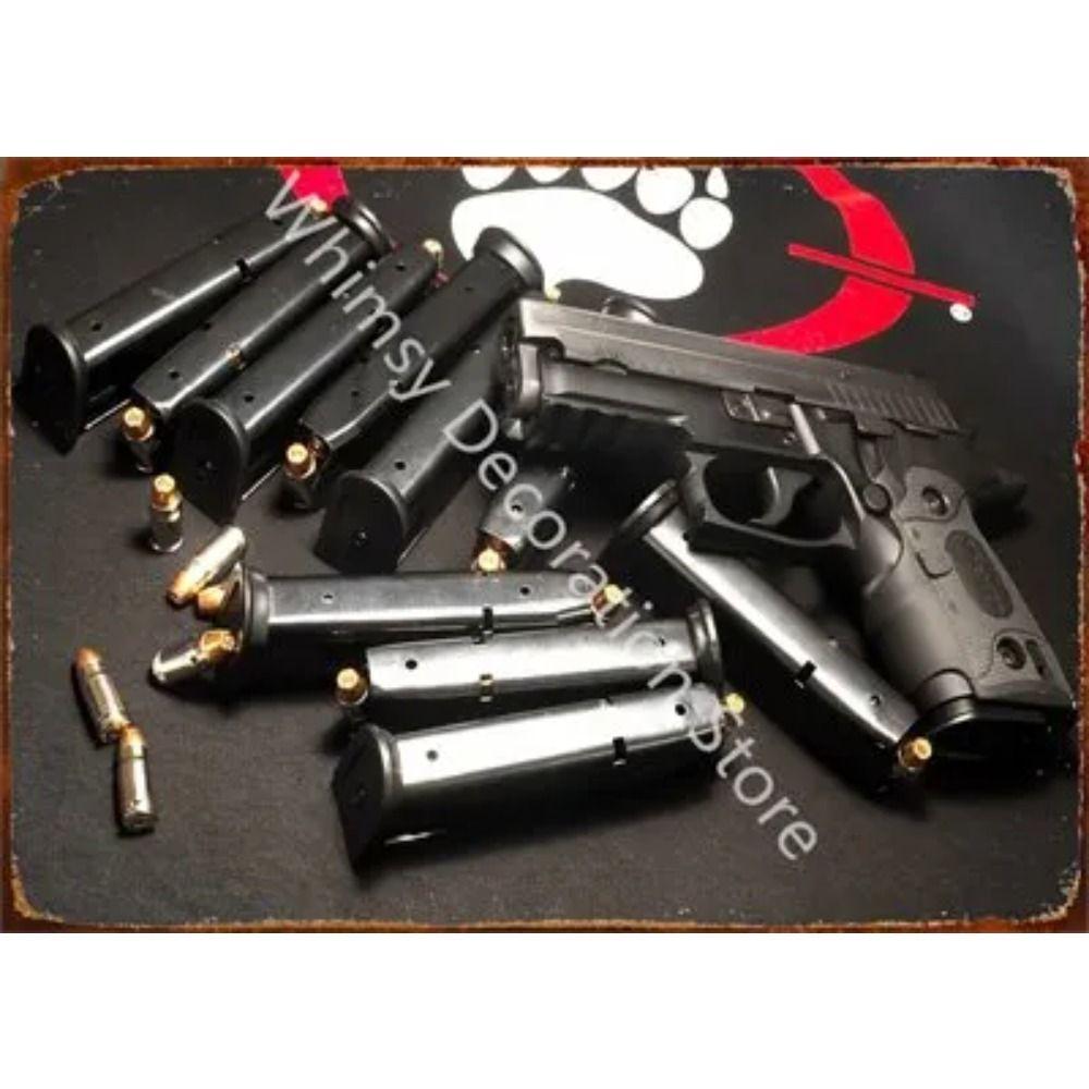 Retro Pistol Tin Sign Metal Wall Art for Home Bar Club Decor