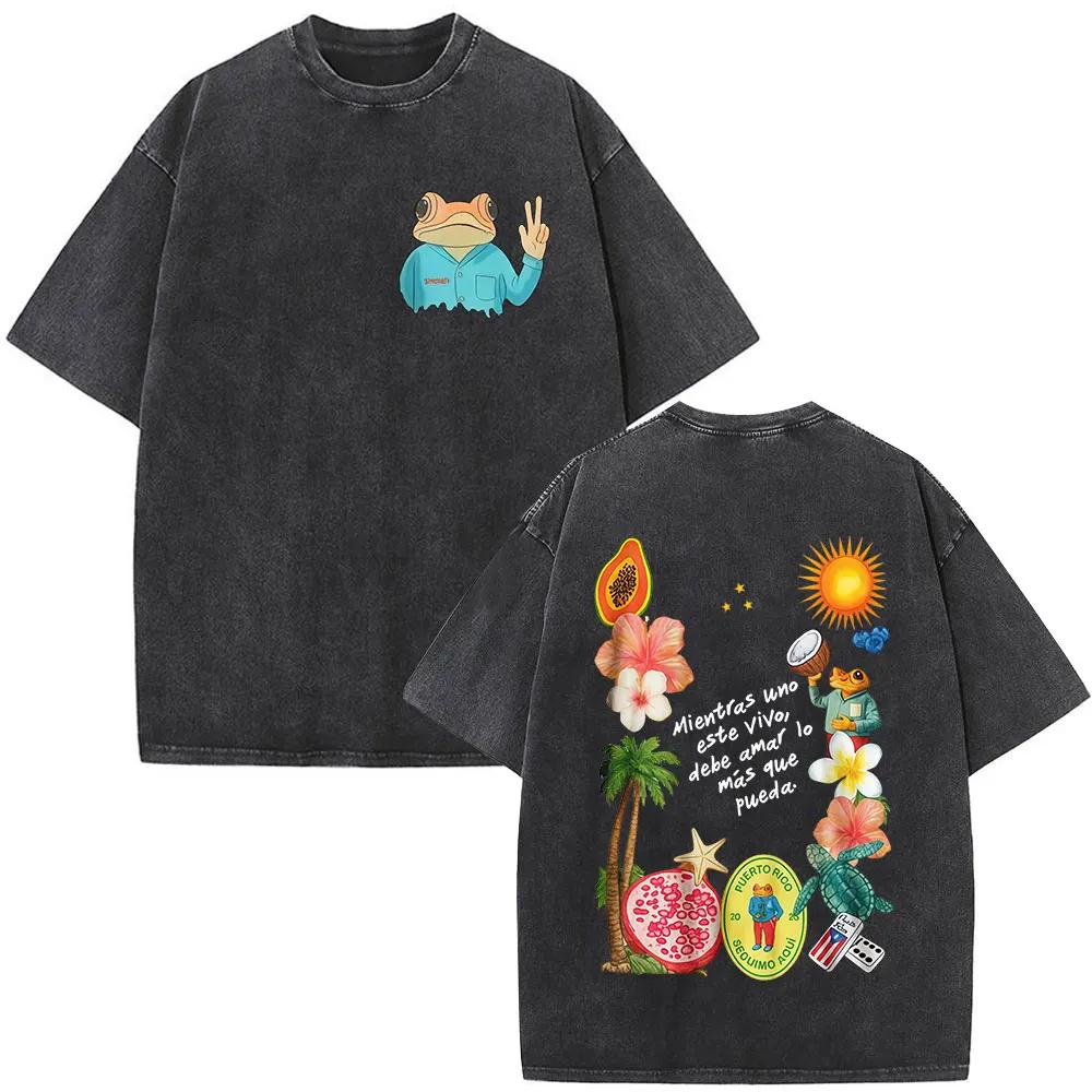 Gewaschenes Vintage Rapper Bad Bunny T-Shirt Debi Tirar Mas Fotos DTMF Welttournee T-Shirts Herren Damen Mode Hip Hop Rundhals-T-Shirts